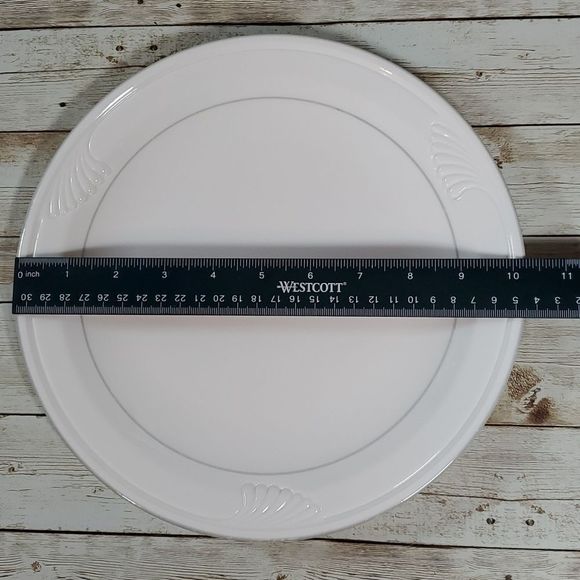 2 Corning Pyroceram White Dinner Plates 10¼" Whispering Mist Pattern White Grey - Picture 8 of 8